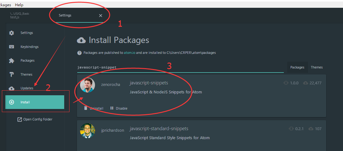 Atom JS code snippets are supplemented