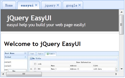 jQuery EasyUI Layout - Dynamic Tabs