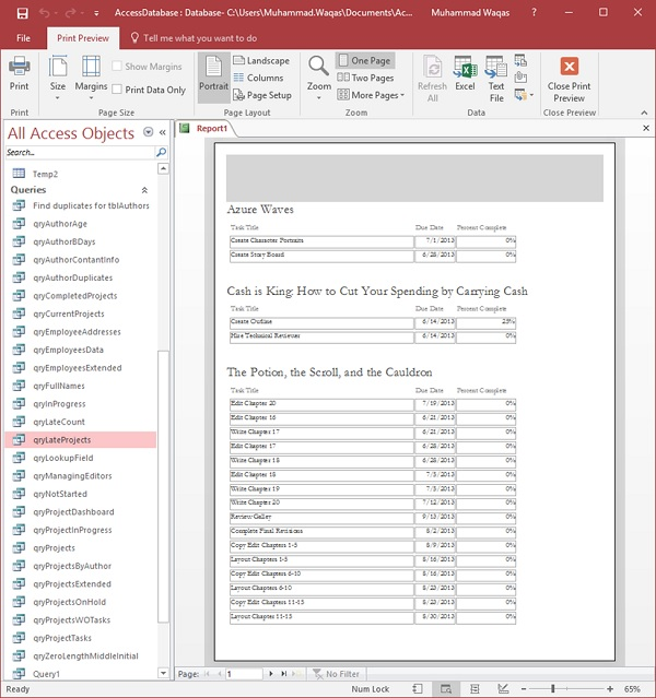 MS Access formats the report