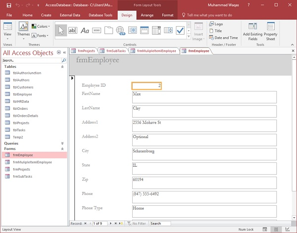 MS Access modifies the form