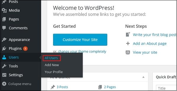 WordPress edits the user