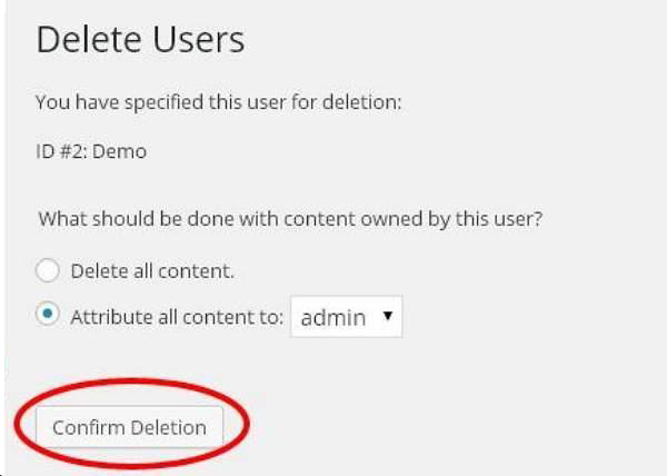 WordPress user deletion