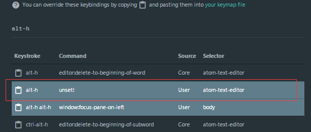 Atom drills down into custom shortcuts