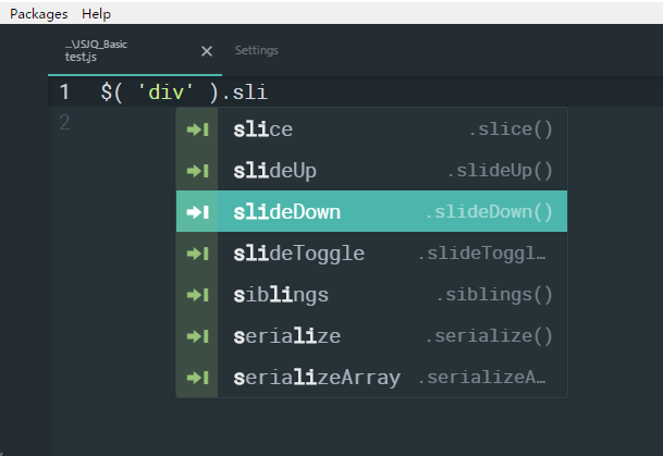Atom JQ code snippets are supplemented