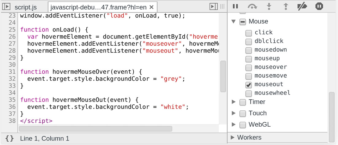 Chrome Development Tool Debug JavaScript scripts