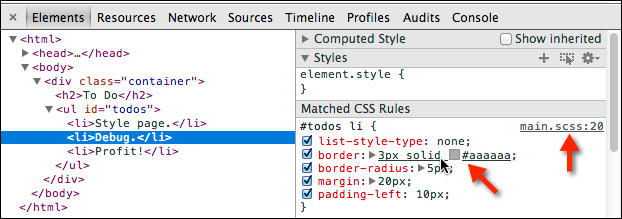 Chrome Development Tool uses CSS preprocessors